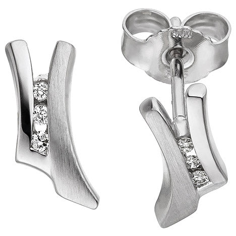 Ohrstecker 585 Gold Weißgold teil matt 6 Diamanten Brillanten Ohrringe