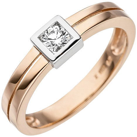 Damen Ring 375 Gold Rotgold bicolor 1 Zirkonia Goldring
