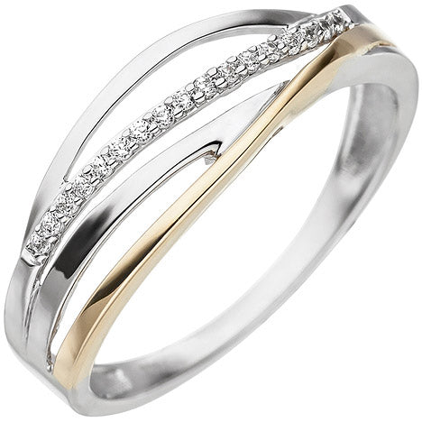 Damen Ring 333 Gold Weißgold Gelbgold bicolor 17 Zirkonia Goldring
