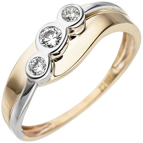 Damen Ring 333 Gold Gelbgold Weißgold bicolor 3 Zirkonia Goldring