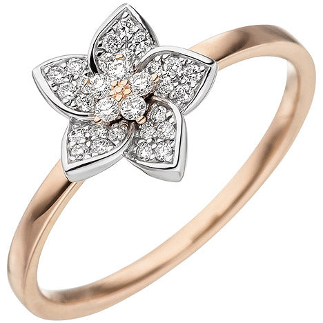 Damen Ring 585 Gold Rotgold Weißgold bicolor 30 Diamanten Brillanten Rotgoldring