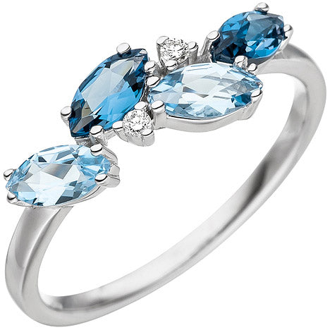 Damen Ring 585 Weißgold 4 Blautopase hellblau blau 2 Diamanten Brillanten