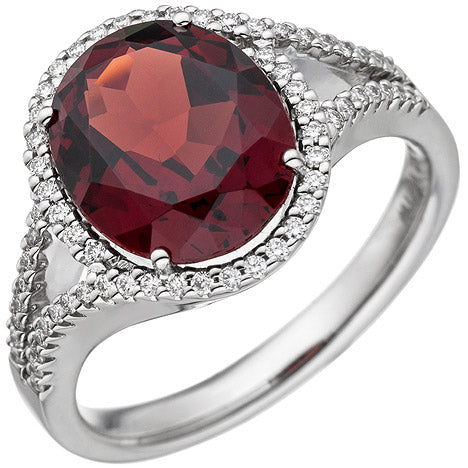 Damen Ring 585 Gold Weißgold 1 Granat rot 66 Diamanten Brillanten Granatring