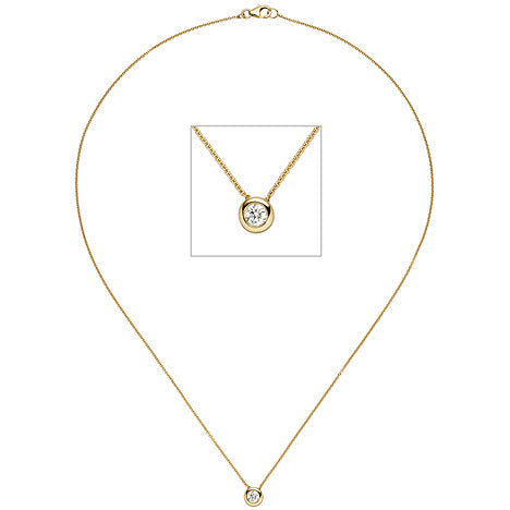 Collier Kette mit Anhänger 585 Gold Gelbgold 1 Diamant Brillant 45 cm