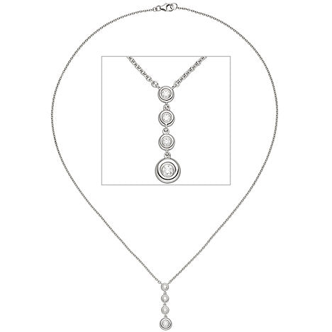 Collier Kette mit Anhänger 585 Gold Weißgold 4 Diamanten Brillanten 43 cm