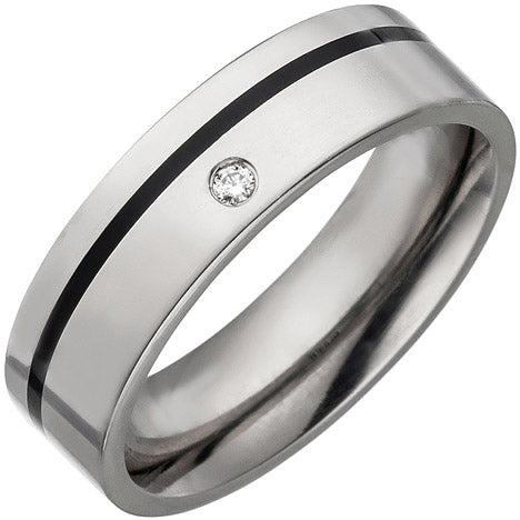 Partner Ring Titan mit Keramik schwarz 1 Diamant Brillant Partnerring Titanring
