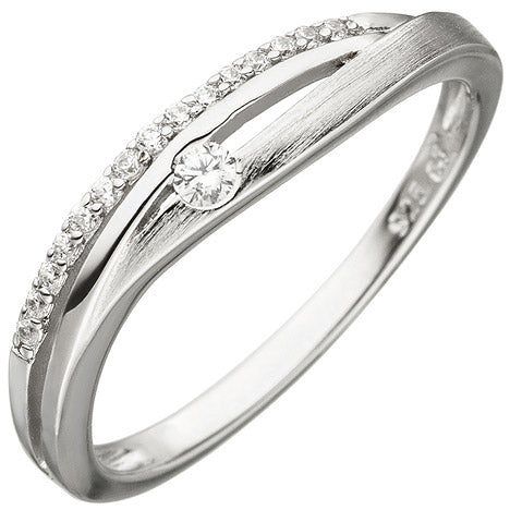 Damen Ring 925 Sterling Silber teil matt 16 Zirkonia Silberring