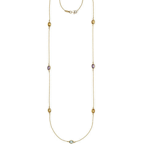 Halskette Kette lang 585 Gold Gelbgold Citrine Blautopase Amethyste 90 cm