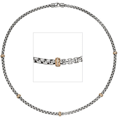 Collier Halskette 585 Gold Weißgold Rotgold bicolor 65 Diamanten 45 cm