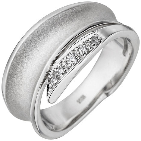 Damen Ring 585 Gold Weißgold teil matt 5 Diamanten Brillanten Diamantring
