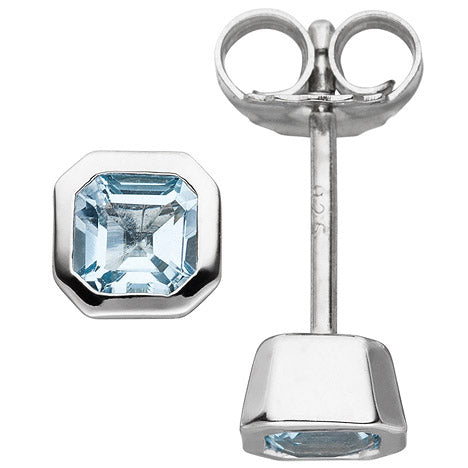 Ohrstecker achteckig 925 Silber 2 Blautopase hellblau blau Ohrringe