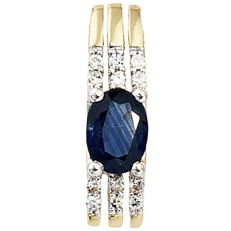 Anhänger 585 Gold Gelbgold 1 blauer Safir 12 Diamanten Safiranhänger