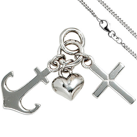 Kinder Anhänger Glaube Liebe Hoffnung 925 Silber Kinderanhänger mit Kette 42 cm