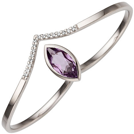 Damen Zweifinger Ring 333 Gold Weißgold 1 Amethyst 16 Zirkonia Zweifingerring