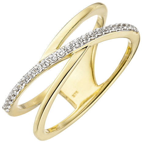 Damen Ring 2-reihig 375 Gold Gelbgold 24 Zirkonia Goldring