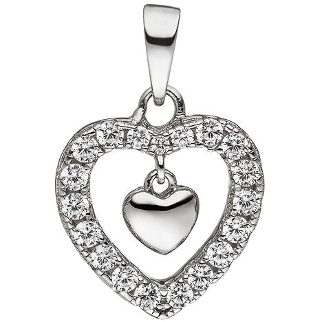 Anhänger Herz Herzen 925 Sterling Silber 19 Zirkonia Silberanhänger Silberherz