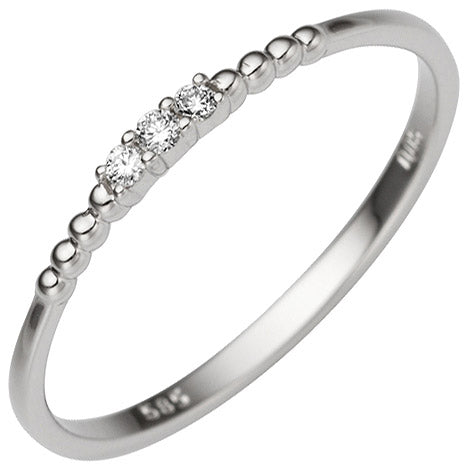 Damen Ring schmal 585 Gold Weißgold 3 Diamanten Brillanten 0 05ct. Weißgoldring