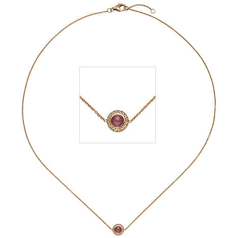 Collier Halskette 585 Gold Rotgold 1 Turmalin pink 16 Diamanten Brillanten 42 cm