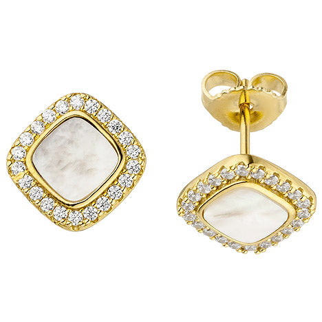 Ohrstecker 925 Sterling Silbervergoldet 2 Perlmutt Einlagen 44 Zirkonia Ohrringe