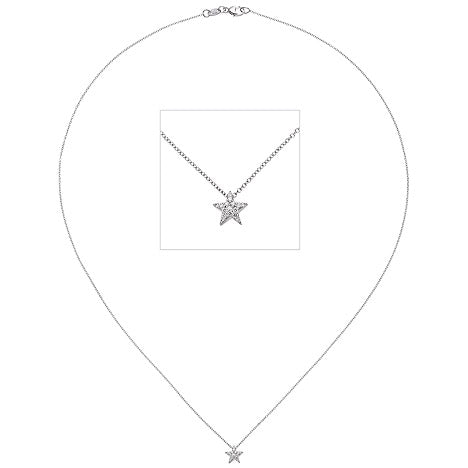 Collier Kette mit Anhänger Stern 585 Gold Weißgold 16 Diamanten Brillanten 42 cm