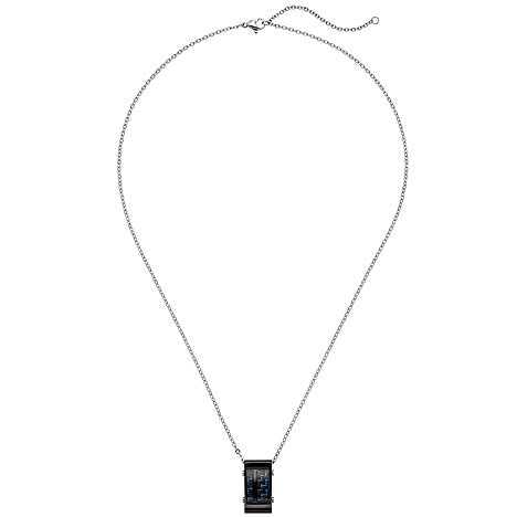 Collier Kette mit Anhänger Edelstahl schwarz mit Carbon Einlagen 55 cm