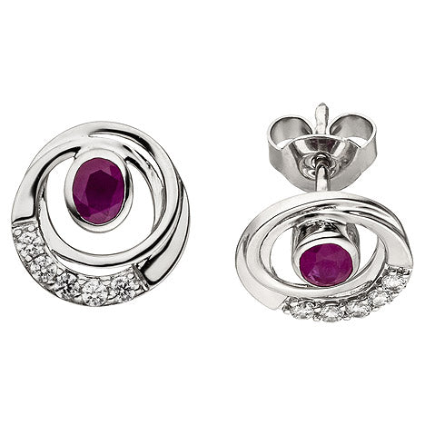 Ohrstecker 375 Gold Weißgold 10 Zirkonia 2 Rubine Ohrringe Rubinohrringe