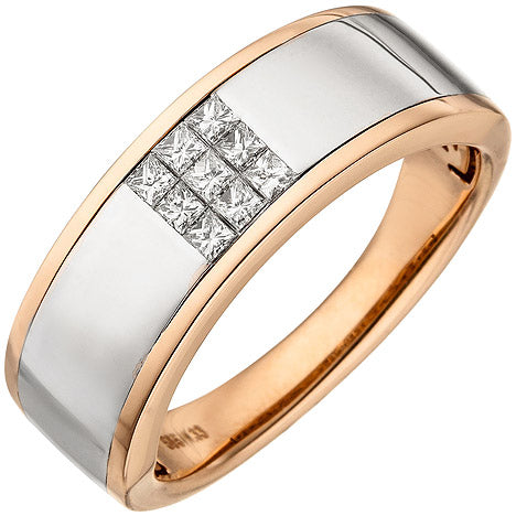 Damen Ring 585 Gold Rotgold bicolor 9 Diamanten Princess Schliff