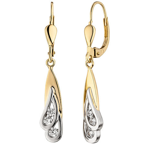 Ohrhänger 375 Gold Gelbgold Weißgold bicolor 6 Zirkonia Ohrringe Boutons