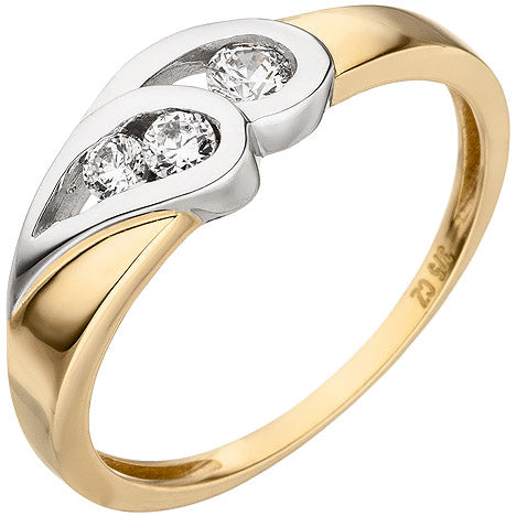 Damen Ring 375 Gold Gelbgold bicolor 3 Zirkonia Goldring