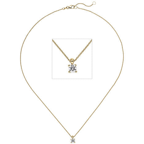 Collier Kette mit Anhänger 585 Gold Gelbgold 1 Diamant Brillant 0 50 ct. 45 cm
