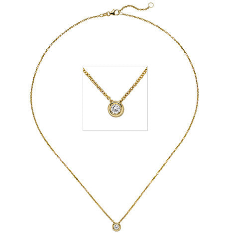 Collier Kette mit Anhänger 585 Gold Gelbgold 1 Diamant Brillant 0 25 ct. 45 cm