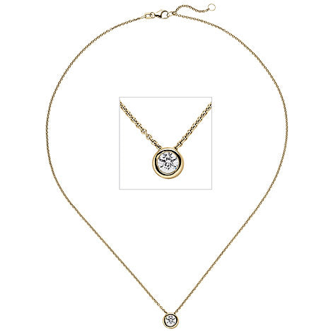Collier Kette mit Anhänger 585 Gold Gelbgold 1 Diamant Brillant 0 50 ct. 45 cm