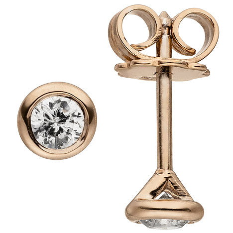 Ohrstecker rund 585 Gold Rotgold 2 Diamanten Brillanten 0 14 ct. Ohrringe