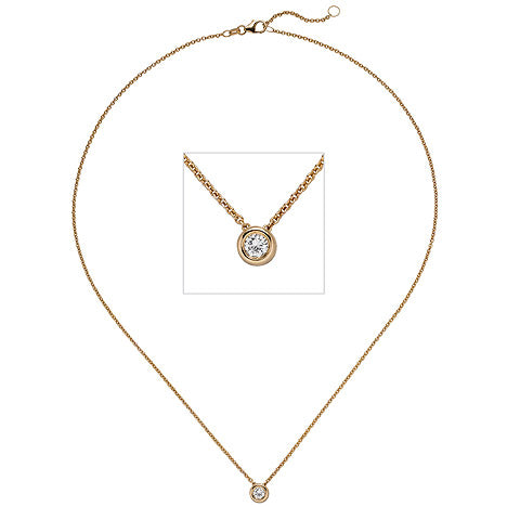 Collier Kette mit Anhänger 585 Gold Rotgold 1 Diamant Brillant 0 15 ct. 45 cm