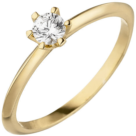 Damen Ring 585 Gold Gelbgold 1 Diamant Brillant 0 15 ct. Diamantring Solitär