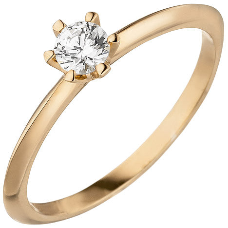 Damen Ring 585 Gold Rotgold 1 Diamant Brillant 0 15 ct. Diamantring Solitär