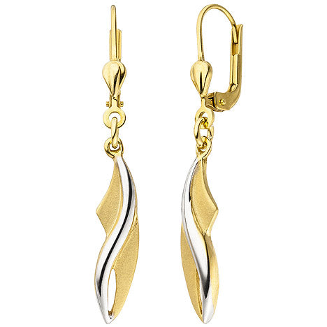 Ohrhänger 375 Gold Gelbgold bicolor teil matt Ohrringe Boutons Goldohrringe