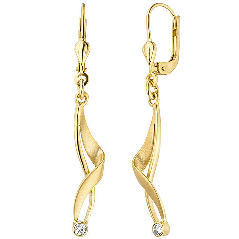 Ohrhänger 375 Gold Gelbgold matt 2 Zirkonia Ohrringe Boutons Goldohrringe