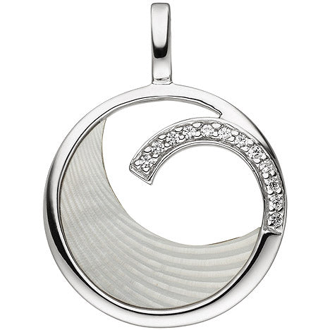 Anhänger 925 Sterling Silber 12 Zirkonia 1 Perlmutt Einlage Perlmuttanhänger