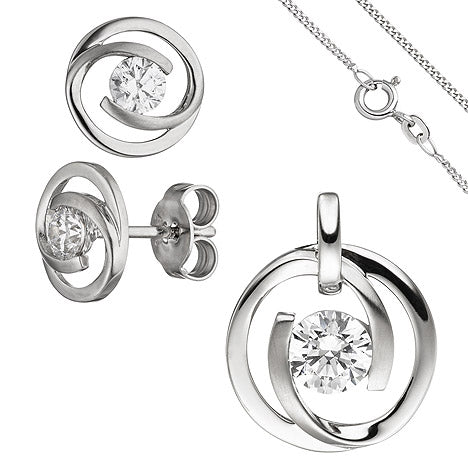 Schmuck-Set 333 Gold Weißgold 3 Zirkonia Ohrringe Anhänger und Kette 45 cm