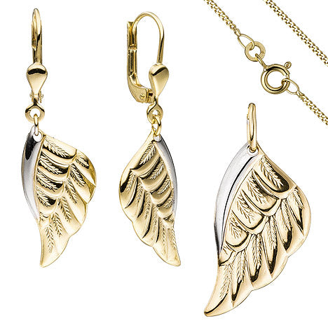 Schmuck-Set Flügel Engelsflügel 333 Gold Gelbgold bicolor mit Kette 45 cm