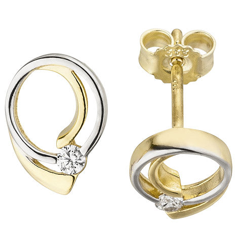 Ohrstecker 333 Gold Gelbgold bicolor 2 Zirkonia Ohrringe Goldohrringe