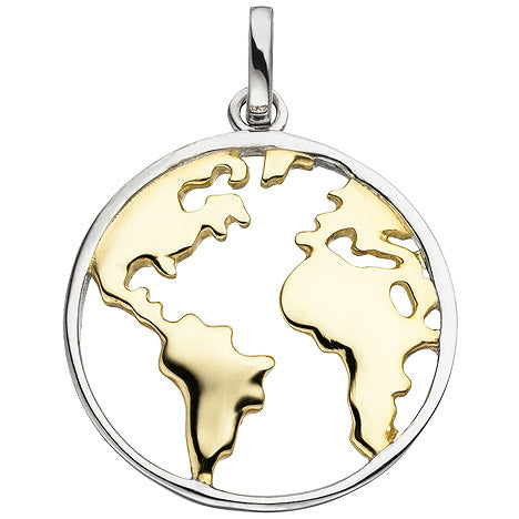 Anhänger Weltkarte 925 Sterling Silber bicolor vergoldet