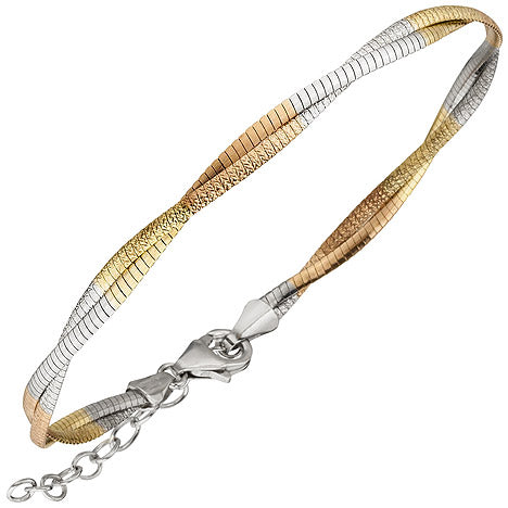 Armband 925 Sterling Silber tricolor dreifarbig vergoldet 24 cm