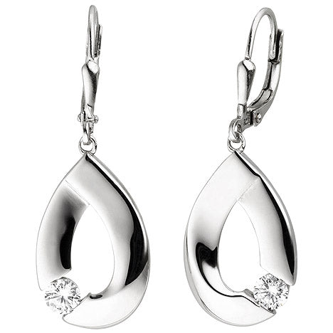 Ohrhänger Tropfen 925 Sterling Silber 2 Zirkonia Ohrringe Boutons Silberohrringe