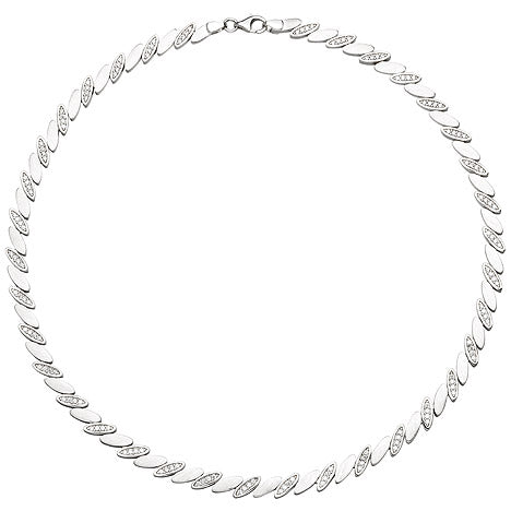 Collier Halskette 925 Silber matt 144 Zirkonia 45 cm Kette Silberkette