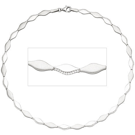 Collier Halskette 925 Silber teil matt 154 Zirkonia 45 cm Kette Silberkette