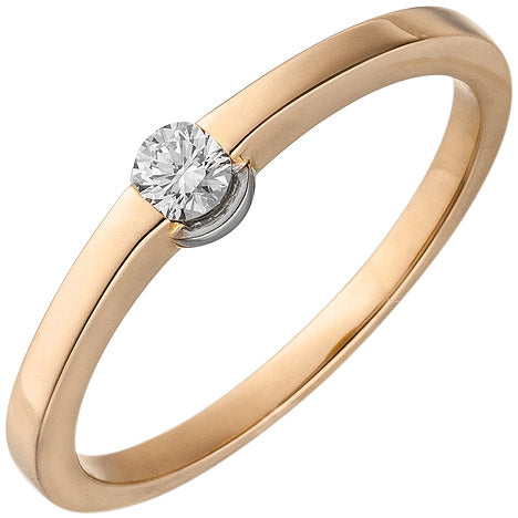 Damen Ring 585 Gold Rotgold 1 Diamant Brillant 0 15ct. Diamantring
