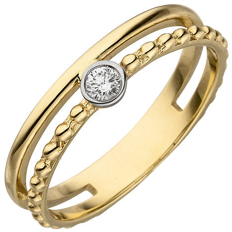 Damen Ring 2-reihig 585 Gold Gelbgold 1 Diamant Brillant 0 07ct. Diamantring