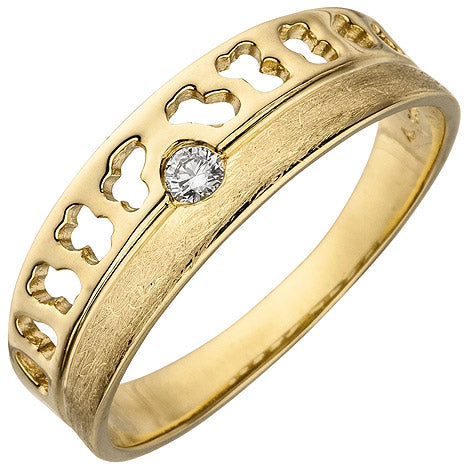 Damen Ring 585 Gold Gelbgold eismatt 1 Diamant Brillant 0 05ct. Diamantring
